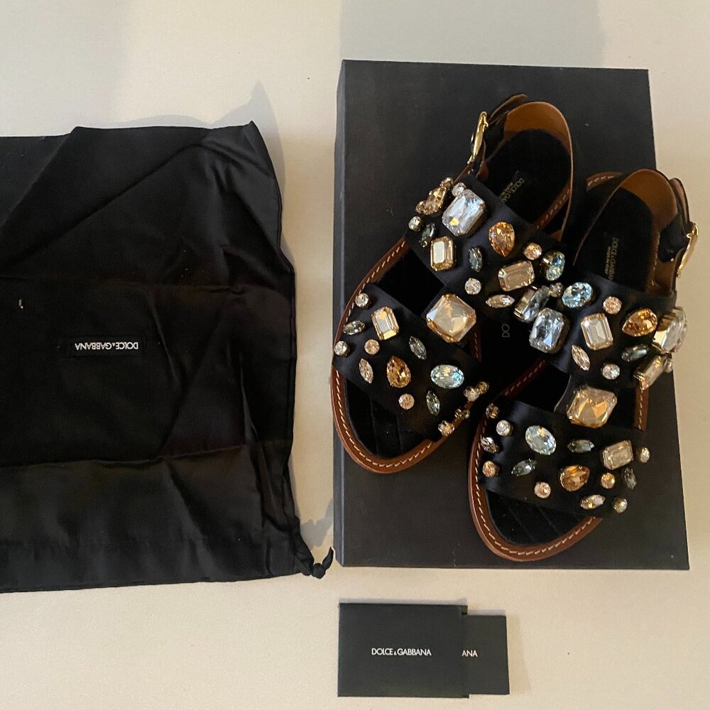 Dolce & Gabbana women's jeweled satin flat sandal